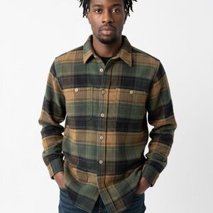 Madewell Men's Plaid Shirt in Green and Tan heavy flannel